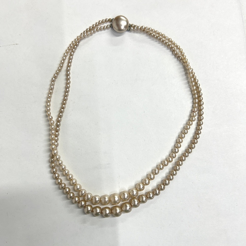 Vintage Double‎ Strand Graduated Faux Pearl Necklace OS Cream Classic Coquette